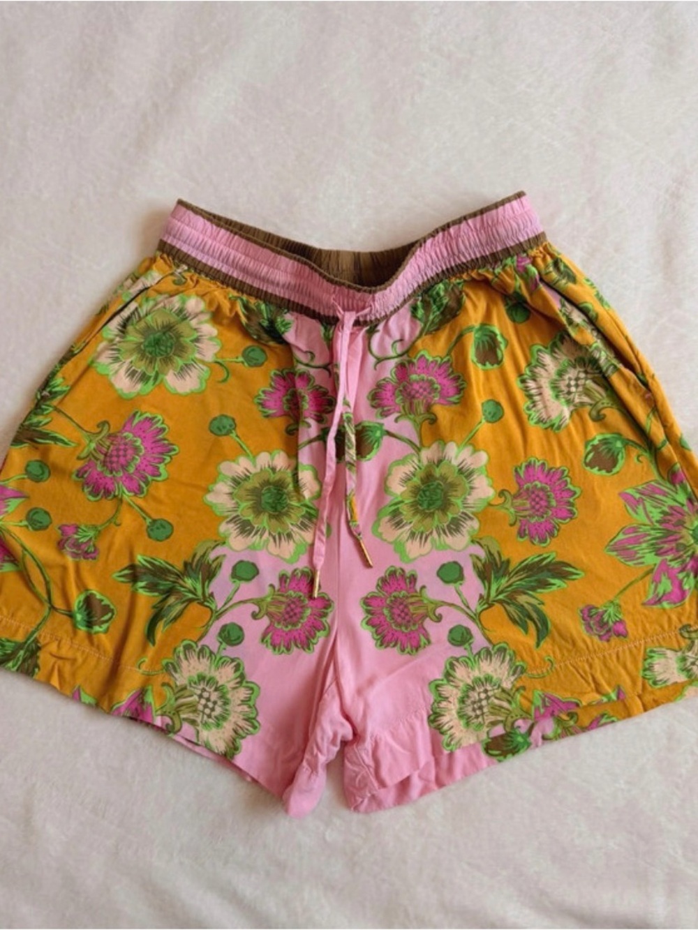 Rachel Zoe Pink and Mustard Floral Drawstring Shorts